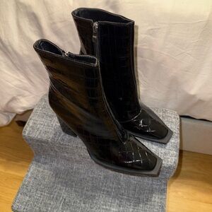 Square Toe, Faux Croc Booties